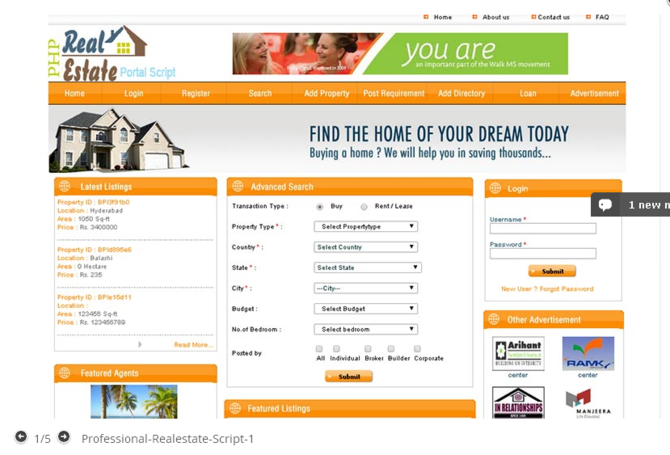 Show real estate classified script