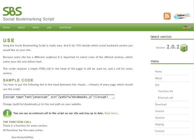 Show social bookmarking script
