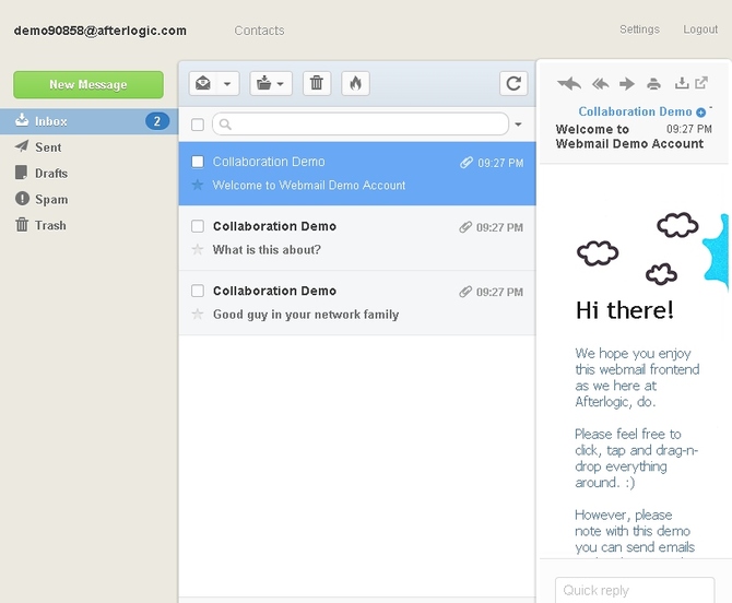 Show afterlogic webmail lite