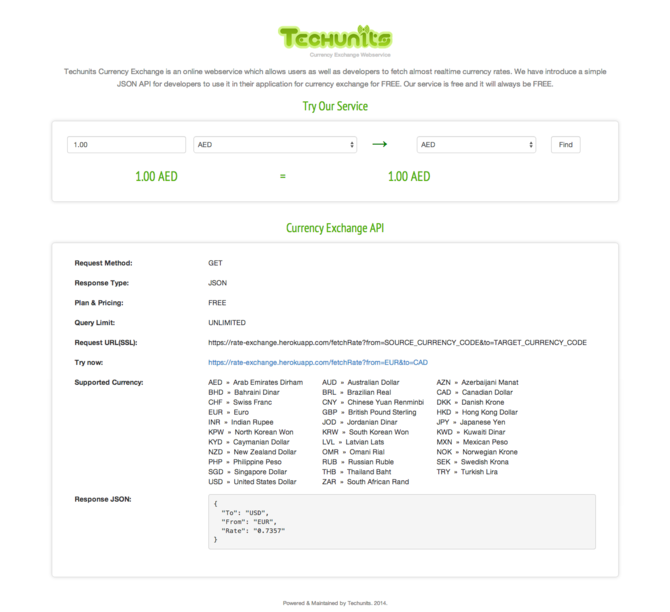 Show techunit%e2%80%99s rate exchange web service